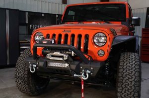 Jeep Wrangler Unlimited JKU Front Winch Bumper - Fishbone Offroad - Stubby with Tube Guard - Black Textured Powder Coat - `07-`18